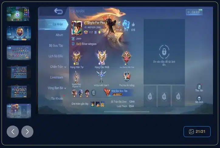 Cho acc mobile legends zing id