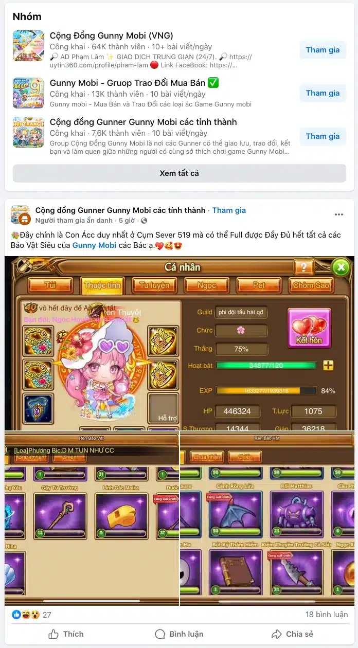 Cộng Đồng Mua Bán Acc Gunny Mobi VNG Facebook
