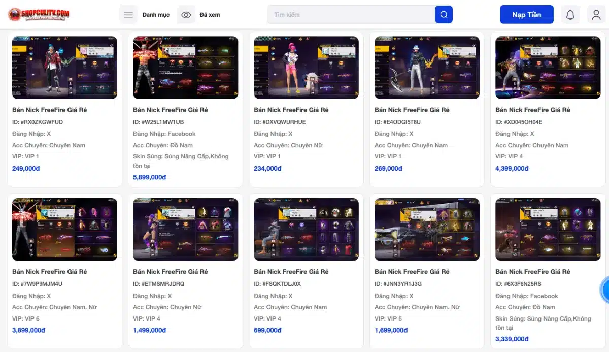 Cu Lì Shop - shop bán acc free fire 100k VIP