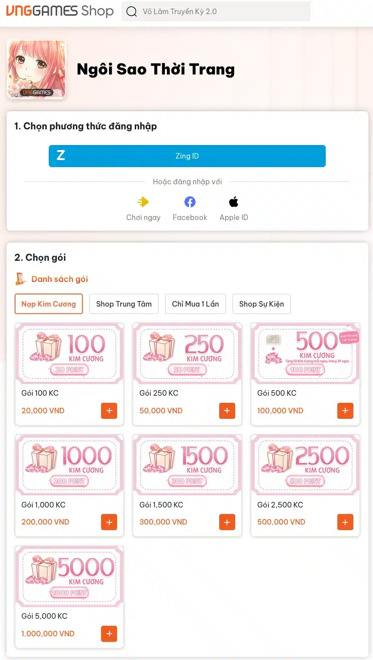 Đăng nhập acc Ngôi Sao Thời Trang tại VNGGames Shop