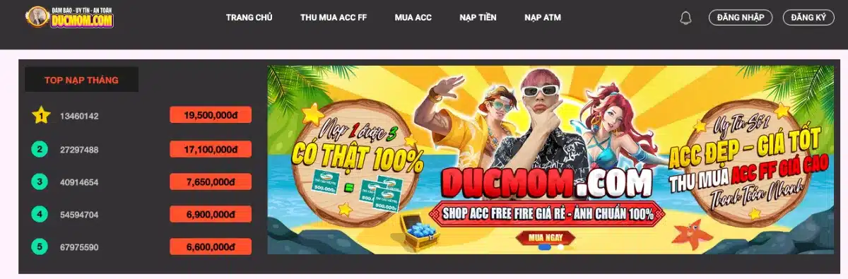 Ducmom.com - Mua acc ff 200k 300k Úy Tín An Toàn Bởi Đức Mõm TV