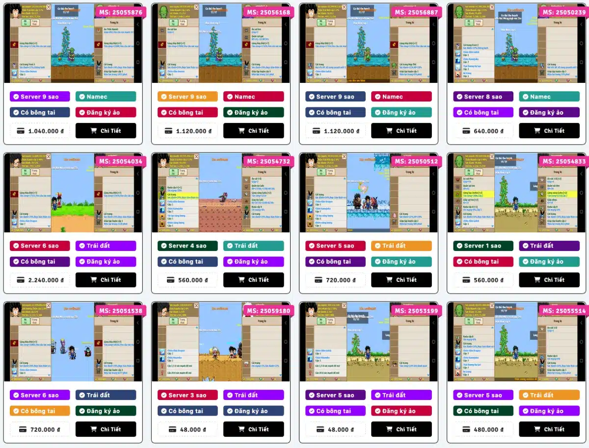 Giá bán acc Ngọc Rồng Online