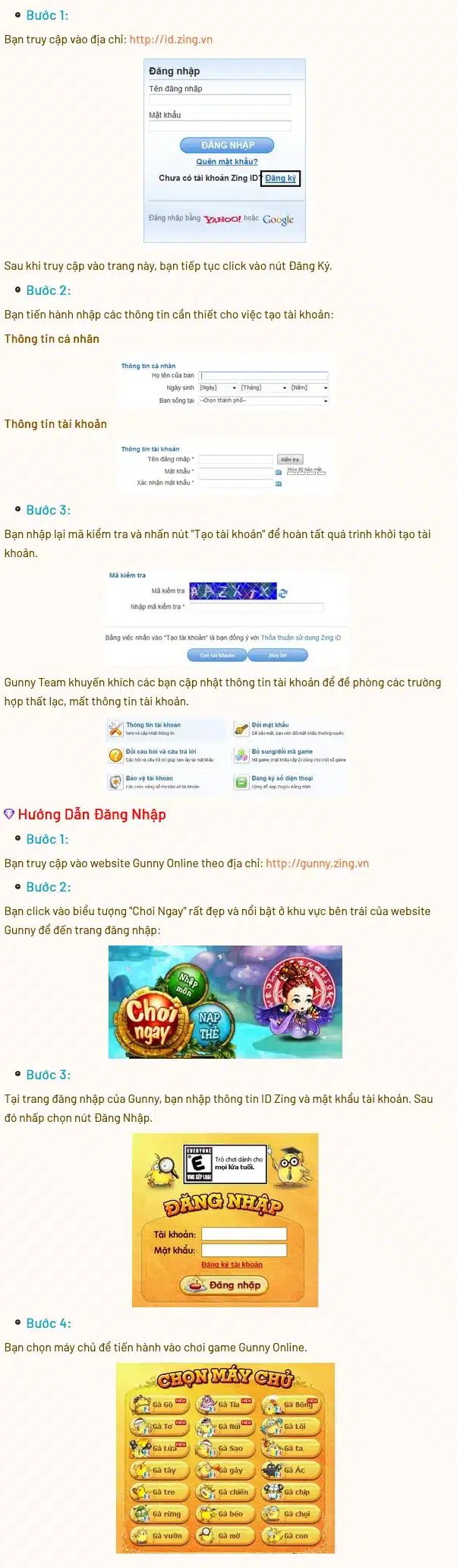 Hướng dẫn tạo tài khoản Gunny Mobi và đăng nhập game