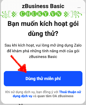 Kích hoạt dùng thử Zalo Business miễn phí
