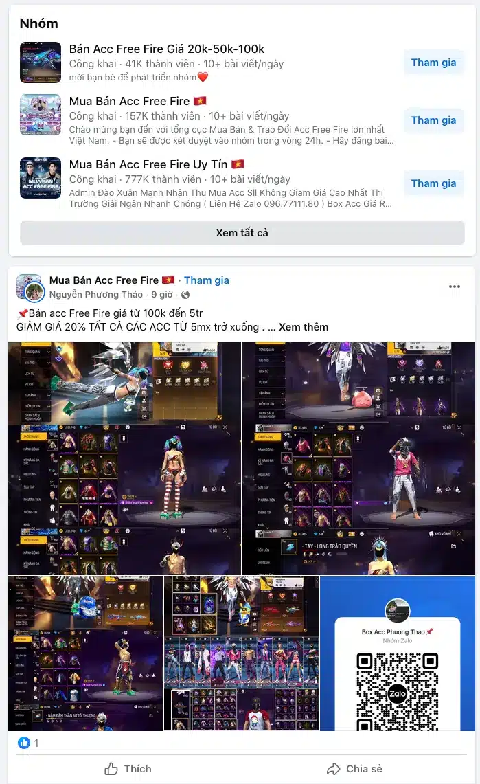 Nhóm Bán Acc Free Fire Giá 100k Uy Tín