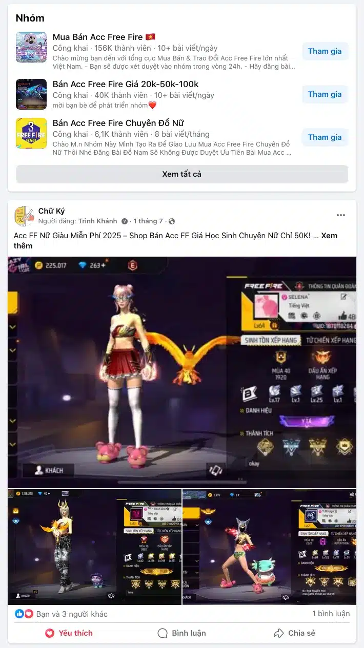 Nhóm Mua Bán Acc Free Fire Chuyên Đồ Nữ