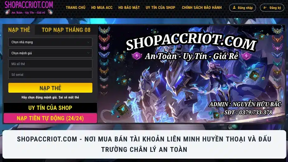 SHOPACCRIOT.COM - SHOP BÁN ACC RIOT LMHT và ACC DTCL