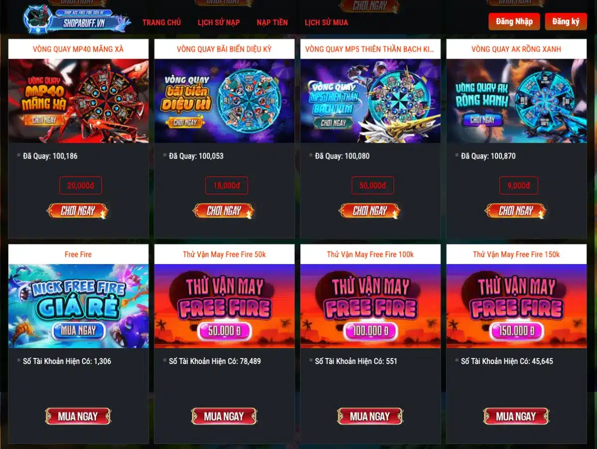 Shop Abu vòng quay Kim cương miễn phí, bán Acc FF