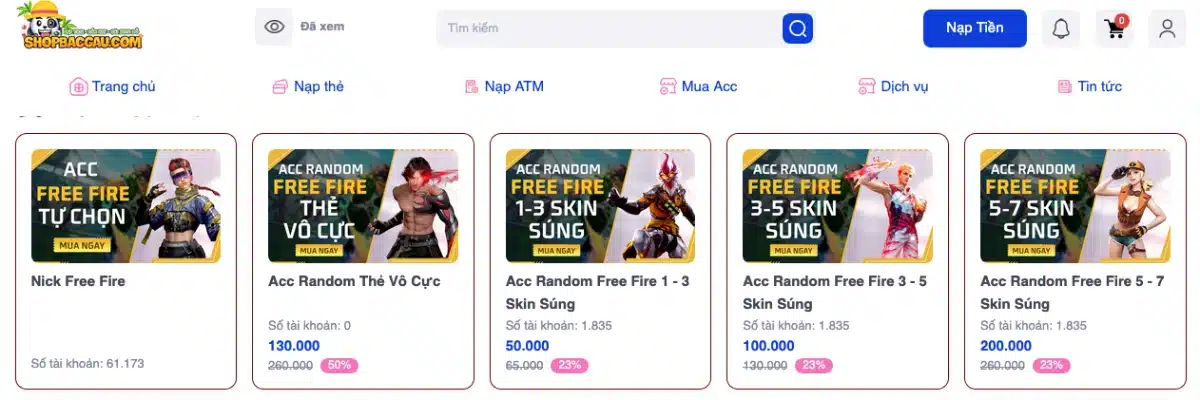 Shop bác Gấu bán acc ff giá học sinh