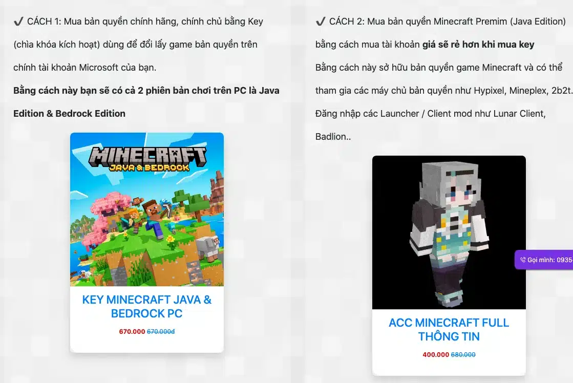 Shop bán acc minecraft premium + Key bản quyền