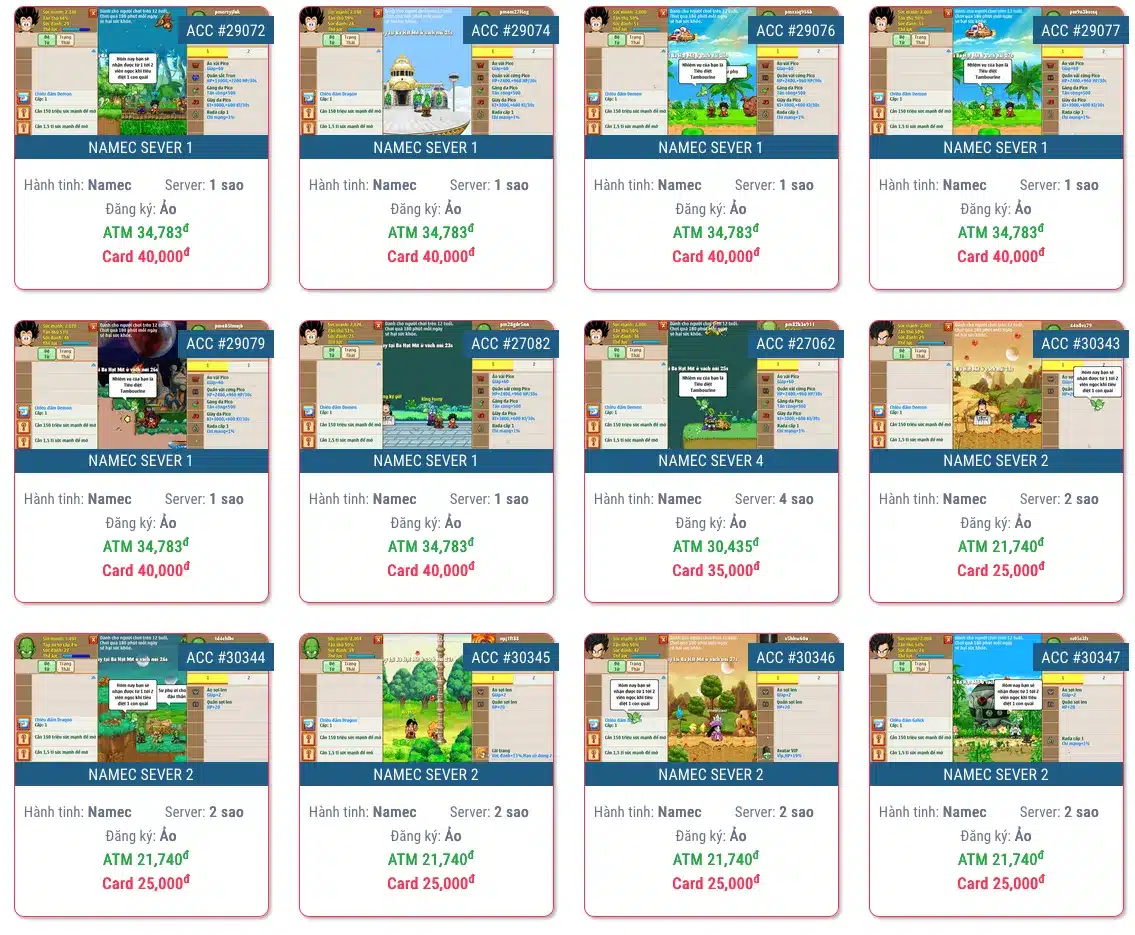 Shop bán nick ngọc rồng sơ sinh 10k 20k 50k có đệ tử