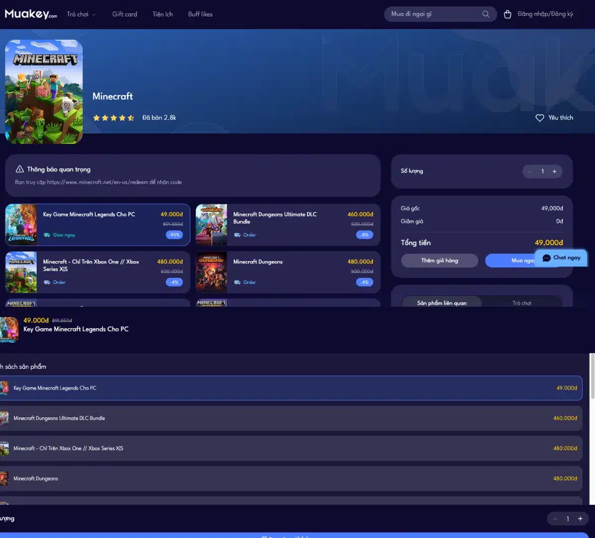 Shop mua key minecraft premium uy tín giá rẻ