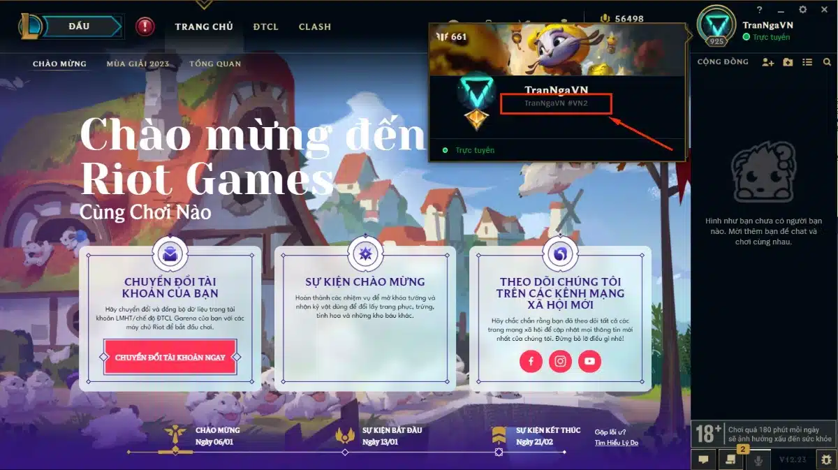 Tài Khoản Riot Game sau khi đăng nhập