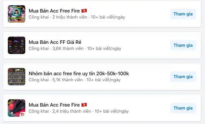 Tham gia các nhóm bán acc free fire uy tín 1k 2k 5k nhiều thành viên