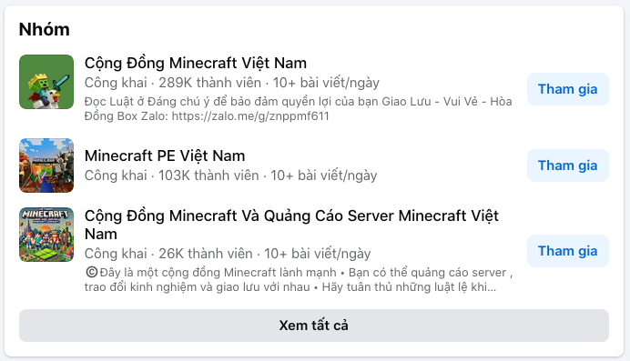 Tìm Kiếm Các Nhóm Facebook Cộng Đồng Minecraft Việt Nam