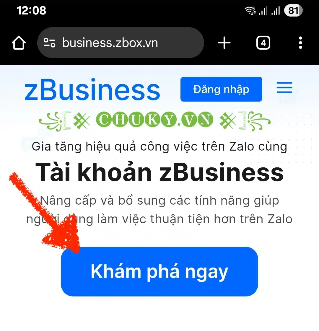 Truy cập Zalo Business