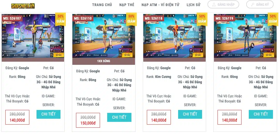 Shop bán acc FF uy tín giá rẻ 50k 100k - khonickff.com