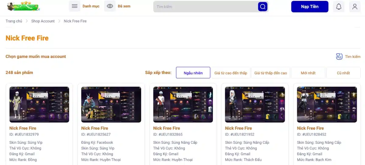 shopacc79.com - Mua Nick Free Fire Giá Rẻ 1k 5k