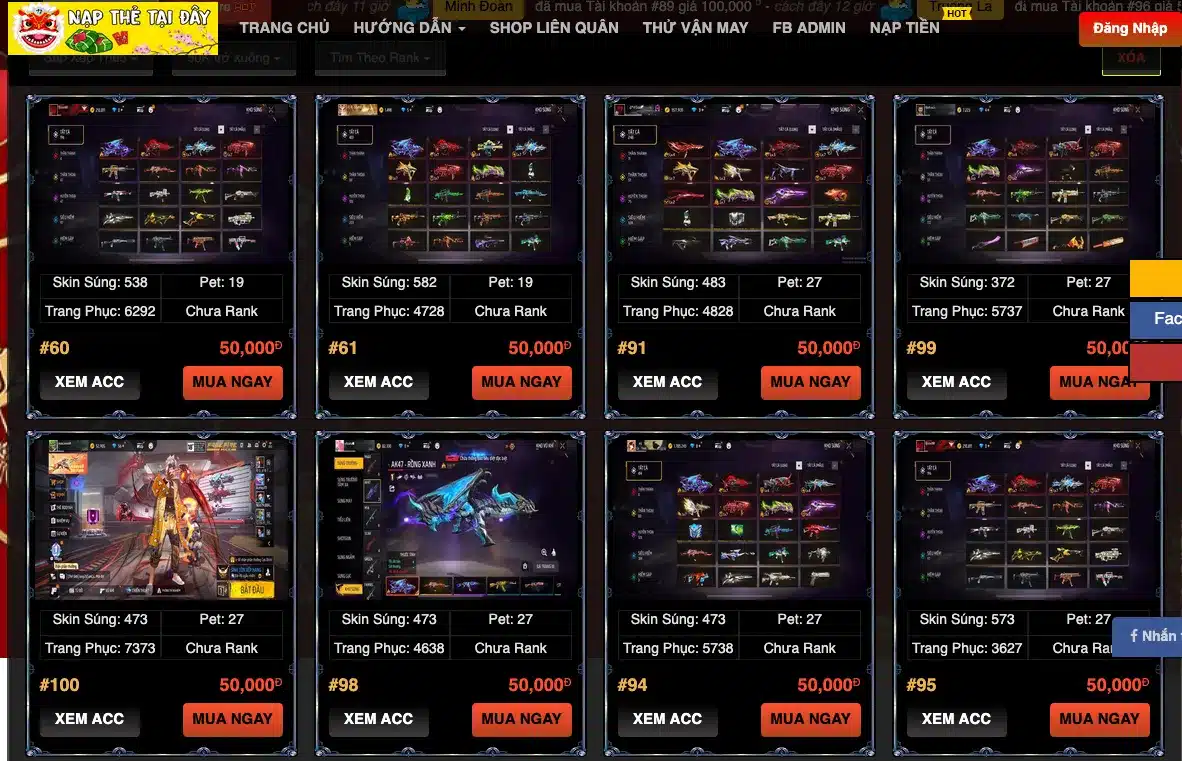 shopacclv7.com - shop acc FF nhiều skin súng 50k 150k