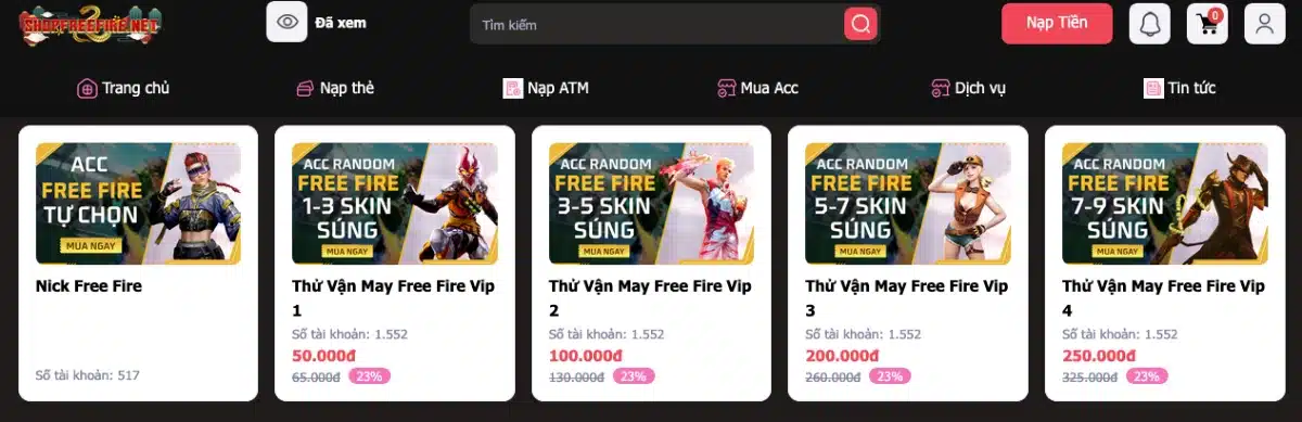 shopfreefire.net - Mua Nick Free Fire 20k Uy Tín Giá Rẻ Thử May Quay Kim Cương