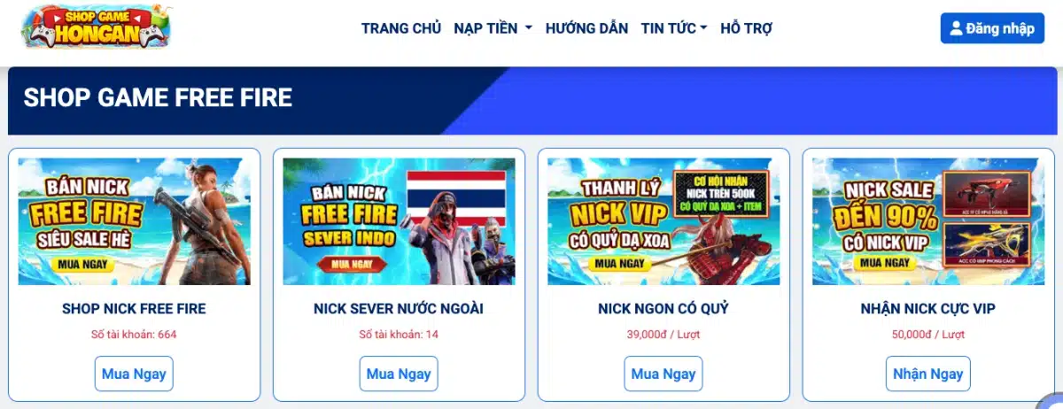 shopgamehongan.com - Random thử vận may nick FF 9k