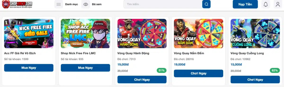 shoplmcff.com - shop mua acc free fire 500k giá rẻ