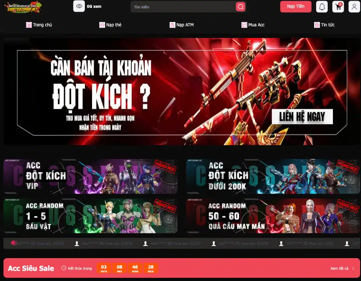 shoptienzombie.net - Shop Mua Bán Acc CF Giá Rẻ, Random CF Vip 9k 25k