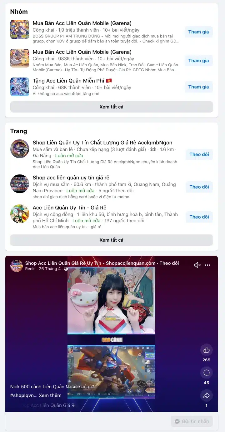 Nhóm mua bán acc liên quân uy tín giá rẻ 1k - 5k Facebook