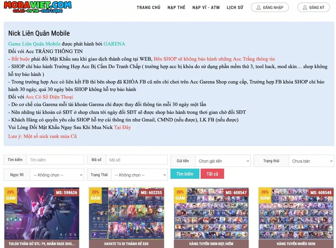 shopmobaviet.vn - shop bán nick LQ 50k uy tín