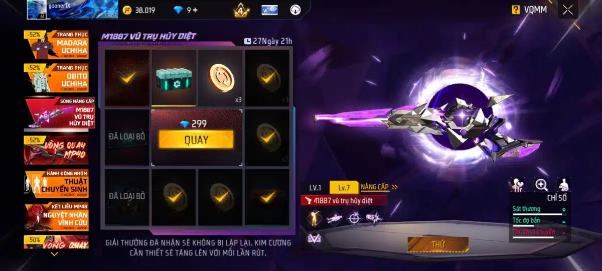 Acc 60k cho M1887 Vũ Trụ Hủy Diệt Lv7