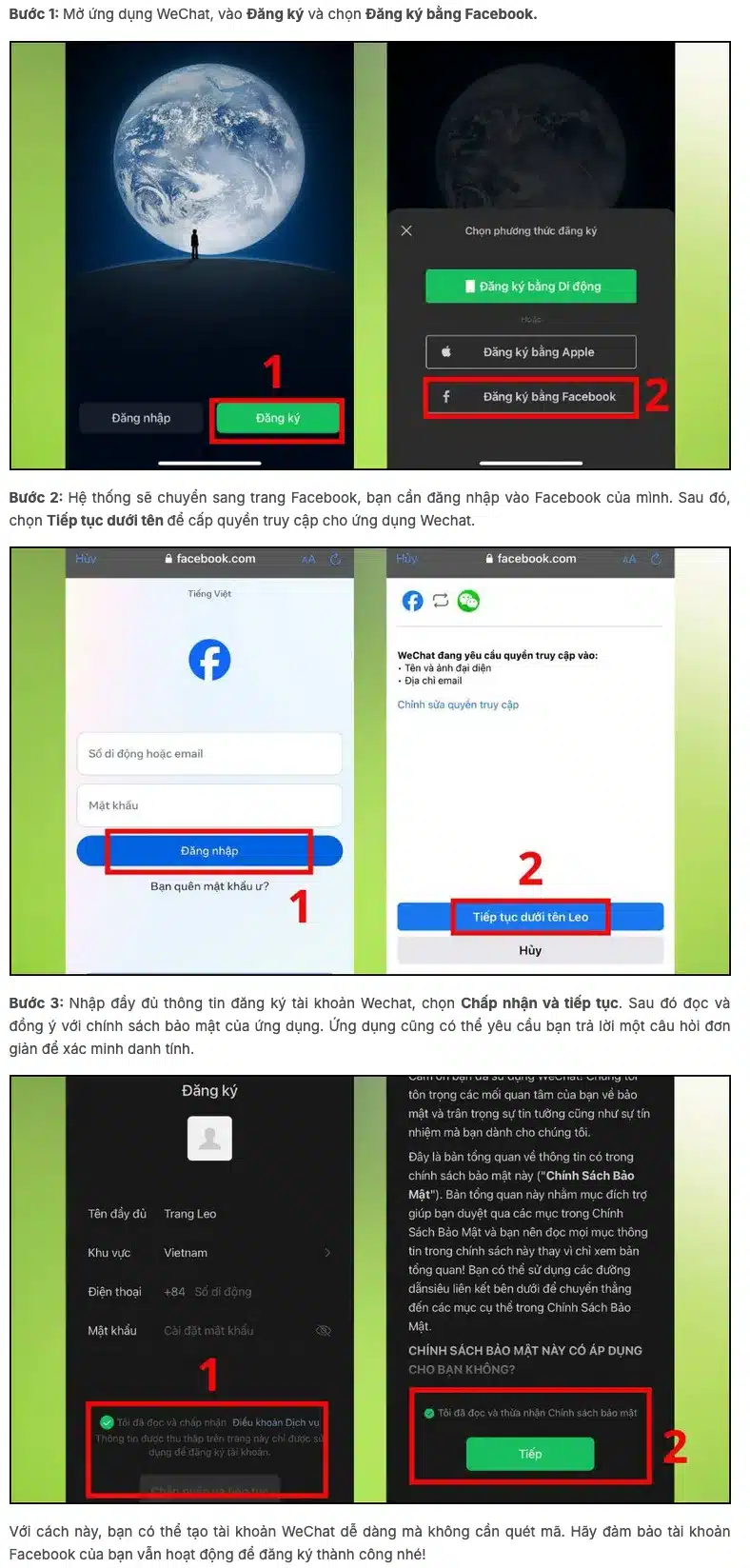Cách tạo Wechat không cần quét mã bằng Facebook