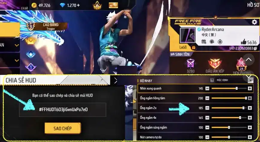 Mã setting 3 ngón Free Fire