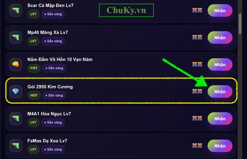 Chọn gói quy đổi kim cương