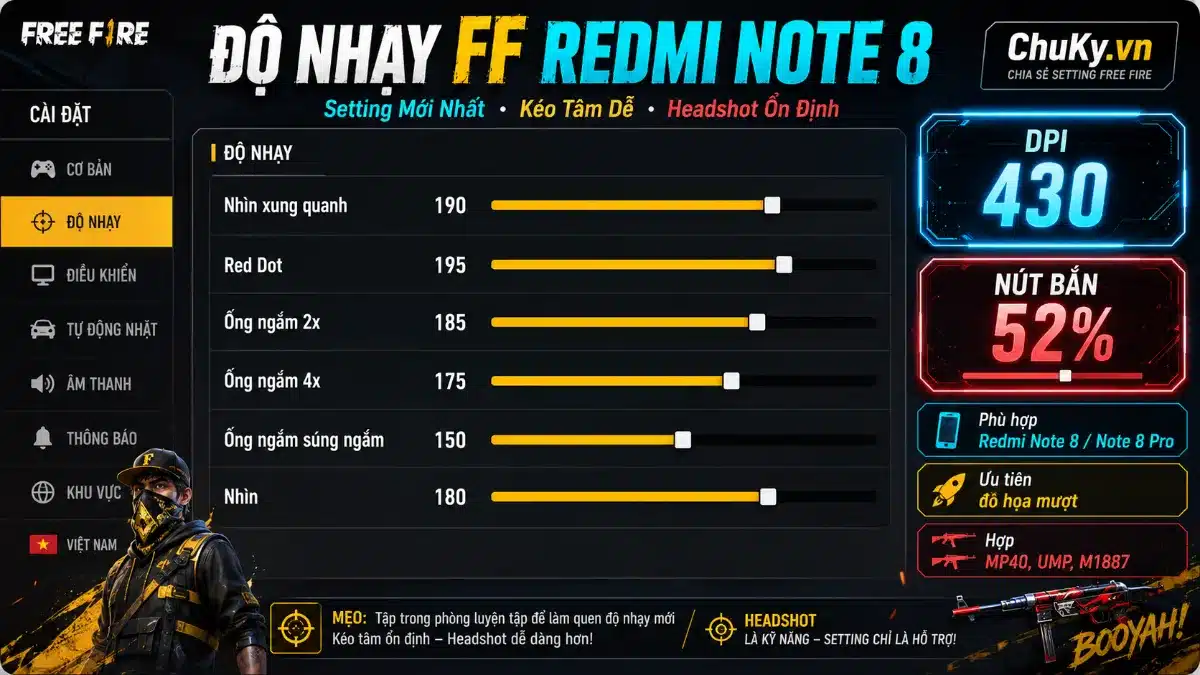 Độ nhạy FF Redmi Note 8