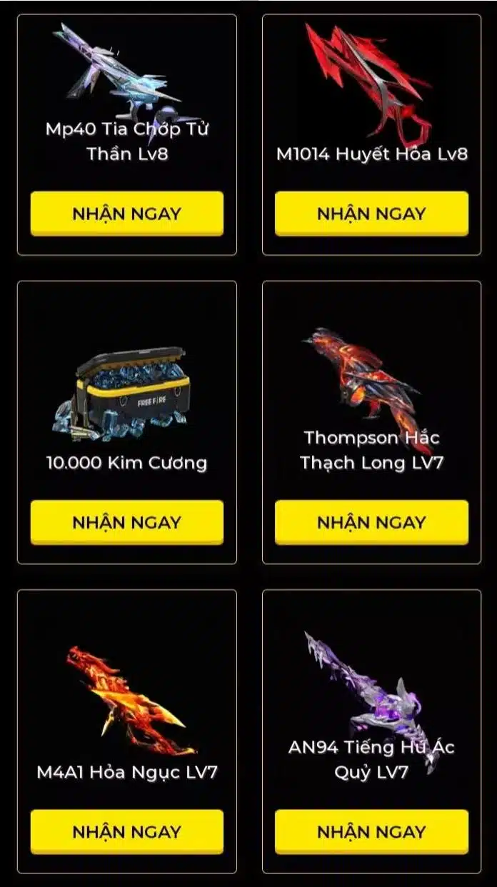 Nhận code vật phẩm FF