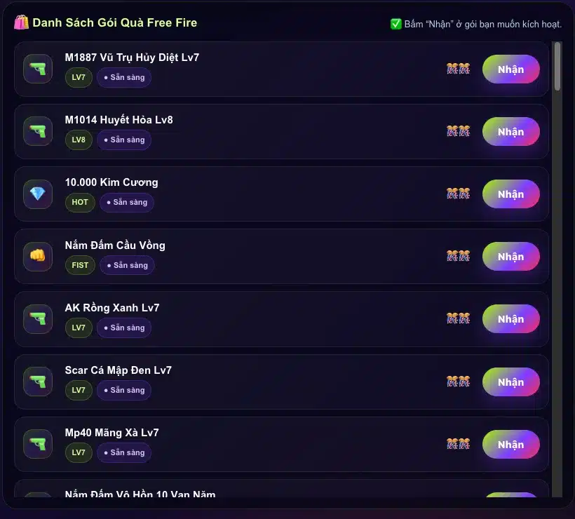 Vật phẩm Free Fire