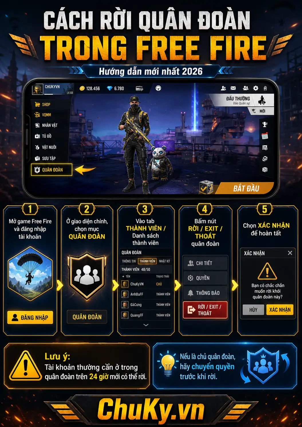 Cách rời khỏi quân đoàn trong Free Fire