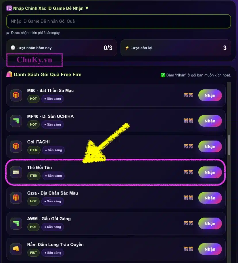 Cách lấy thẻ đổi tên Free Fire từ Shop