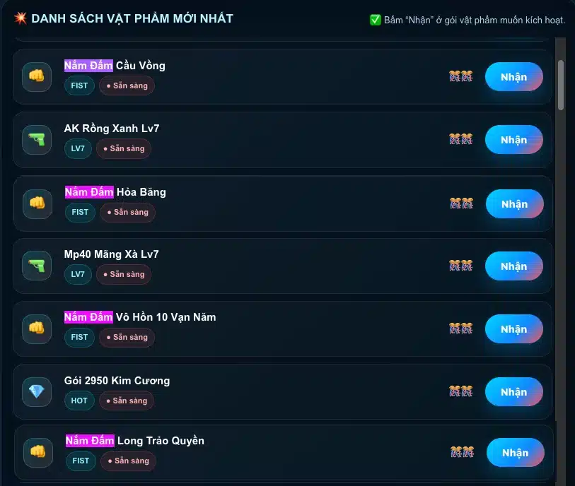 Nhận Nắm Đấm Free Fire