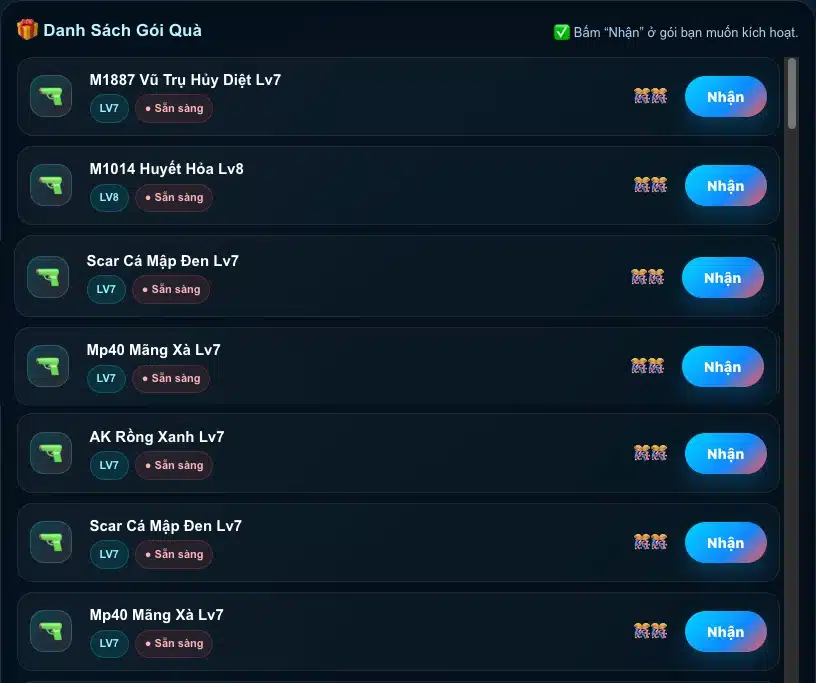 Nhận Skin Súng Free Fire LV7