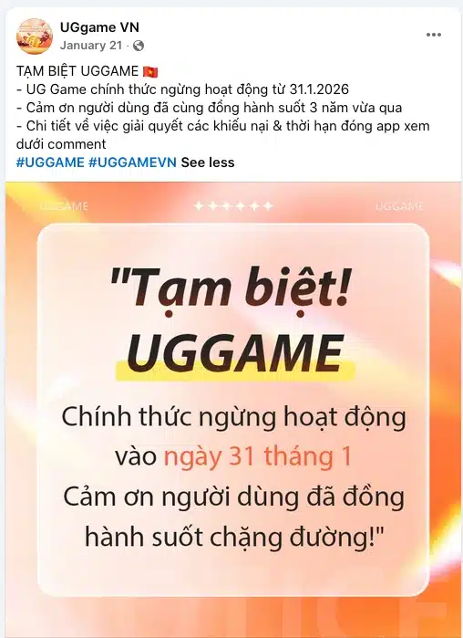 Thông báo UGgame VN ngừng hoạt động