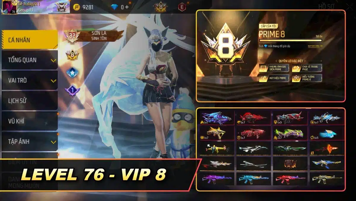 Ảnh FF vip 8 sảnh chờ level 76