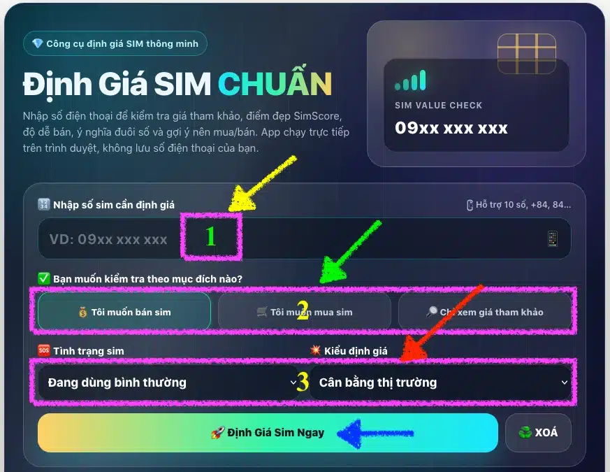 Cách dùng ứng dụng định giá sim 24h online