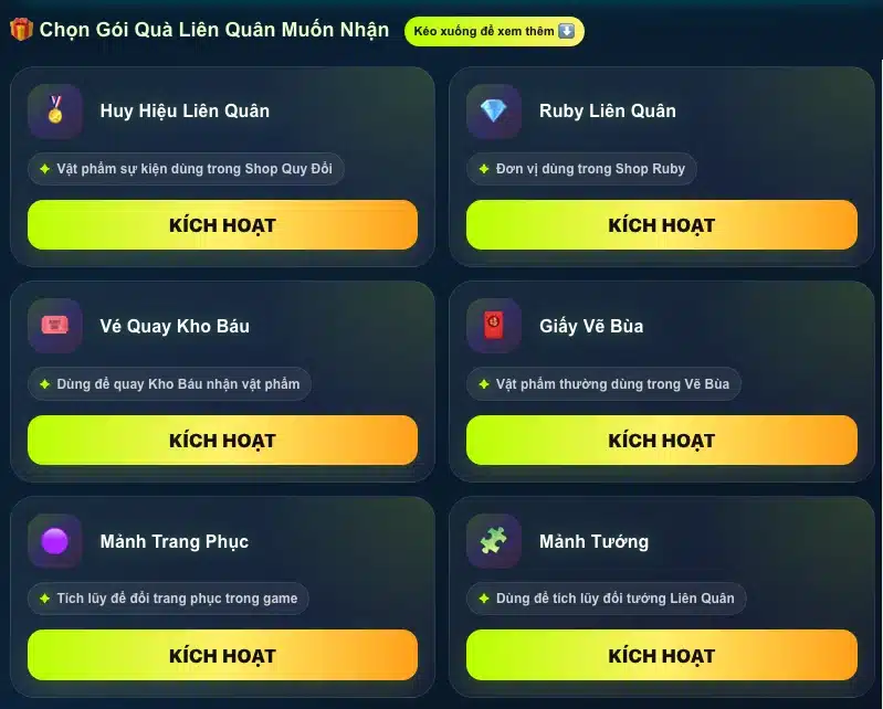 Shop quy đổi ruby Garena