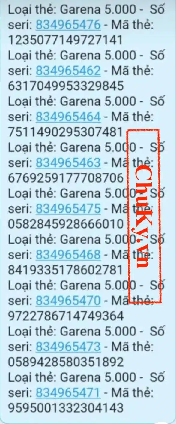 Ảnh mã thẻ Garena & số seri thẻ cào