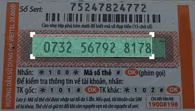 Ảnh thẻ cào Viettel 20k cào rồi