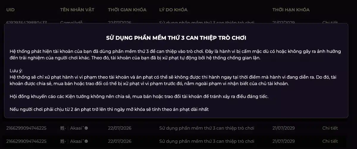 Bị band acc Liên Quân do sử dụng phần mềm thứ 3 can thiệp vào game