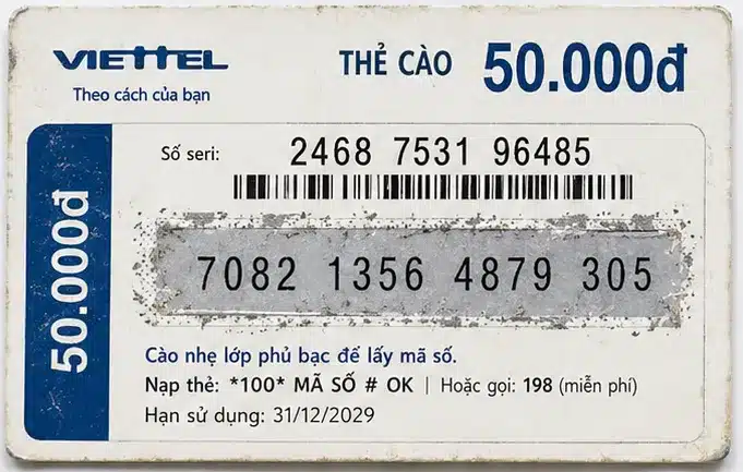 Thẻ Viettel 50k đã cào
