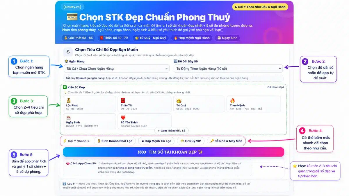 Cách dùng app chọn số tài khoản ngân hàng đẹp