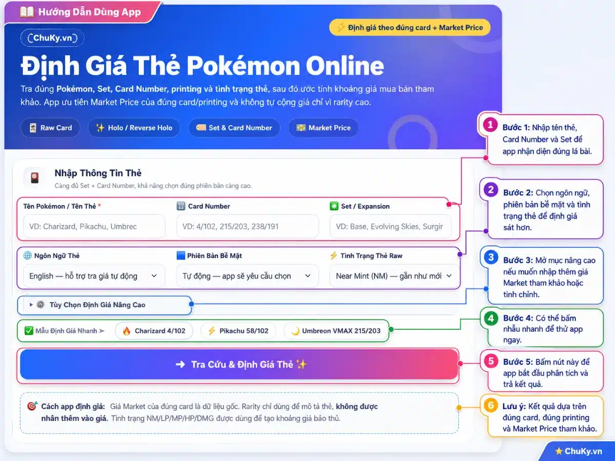 Cách dùng app định giá thẻ Pokemon